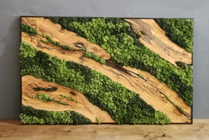 Woodland Scape - Rectangular Moss Wall Art in Oak & Resin