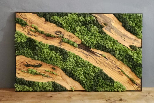 Woodland Scape - Rectangular Moss Wall Art in Oak & Resin